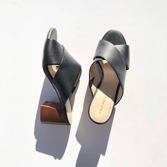 New Cole Haan Dakota Criss Cross Black Leather Sandals 8B - Picture 2 of 9